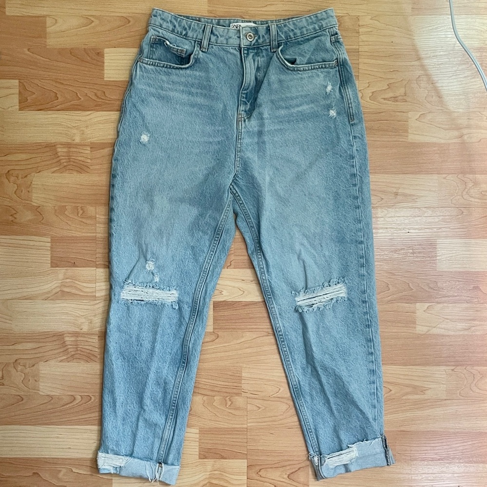 Zara Straight Leg Distressed Jeans